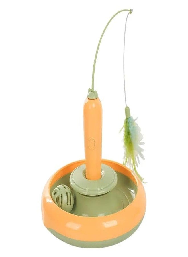 rizopets Interactive Cat Toy with Rotating Feather Wand, Ball, and Base, Orange and Green - Image 1