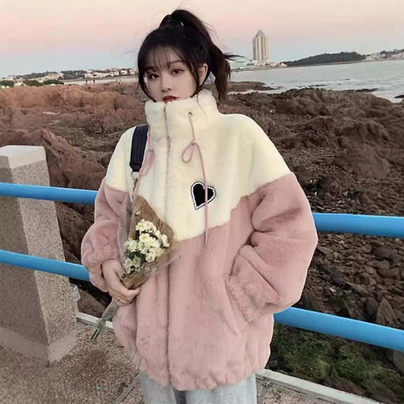 Plush Thickened Lamb Wool Hoodie Girls 2024 Autumn Winter Cotton Jacket 970 Pink - Image 2