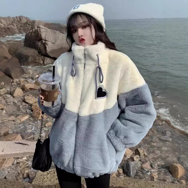 Plush Thickened Lamb Wool Hoodie Girls 2024 Autumn Winter Cotton Jacket 970 Pink - Image 3