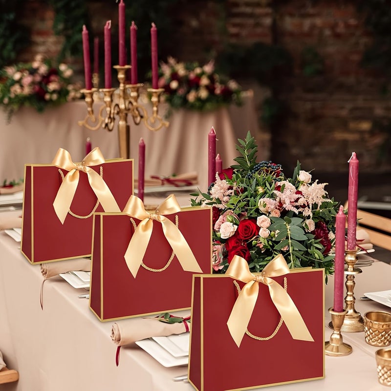 4Pcs Wine Red Gift Bags With Ribbons Pleated Design For Gifting Storage - Image 4