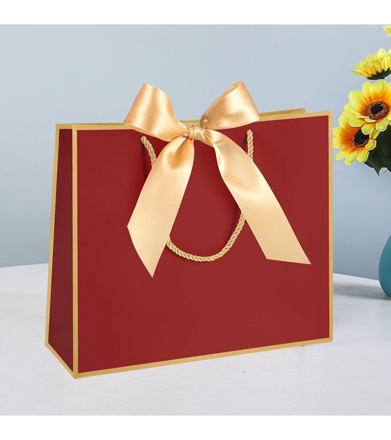 4Pcs Wine Red Gift Bags With Ribbons Pleated Design For Gifting Storage - Image 1