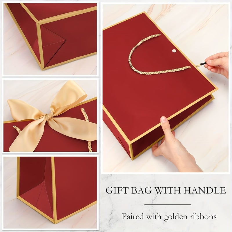 4Pcs Wine Red Gift Bags With Ribbons Pleated Design For Gifting Storage - Image 3