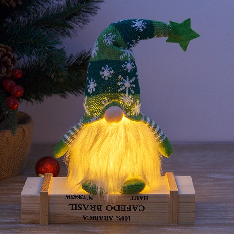 Gnome Plush Doll Christmas Ornaments with LED Light Handmade Gnome Christmas Decor Lighting Gnome Sitting Coffee Bar/ Home Decor, Green - Image 3