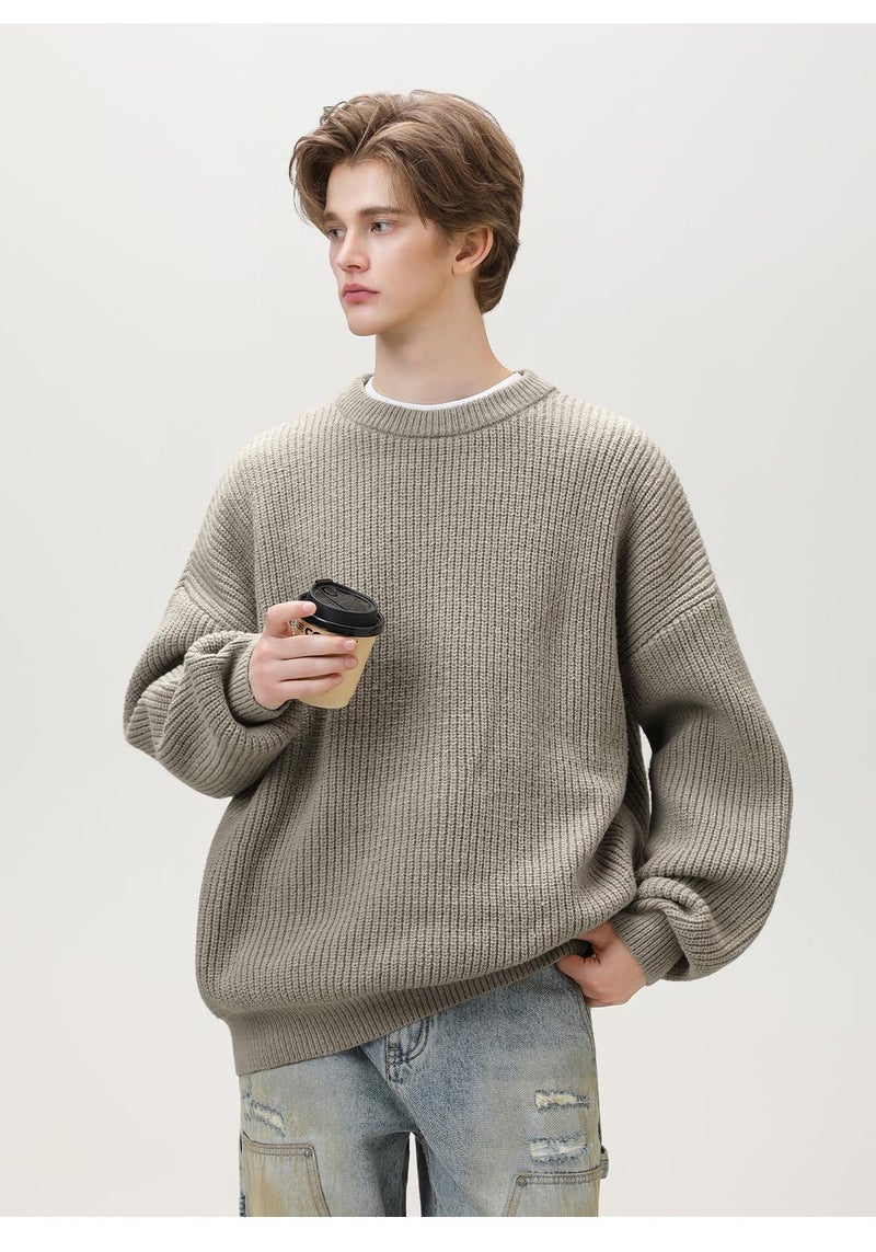 POHADON Men's Vintage Grandpa Aesthetic Sweaters Crewneck Knitted Sweatshirt Pullovers Y2K Grunge Clothing Korean Streetwear (Tan,Large) - Image 5