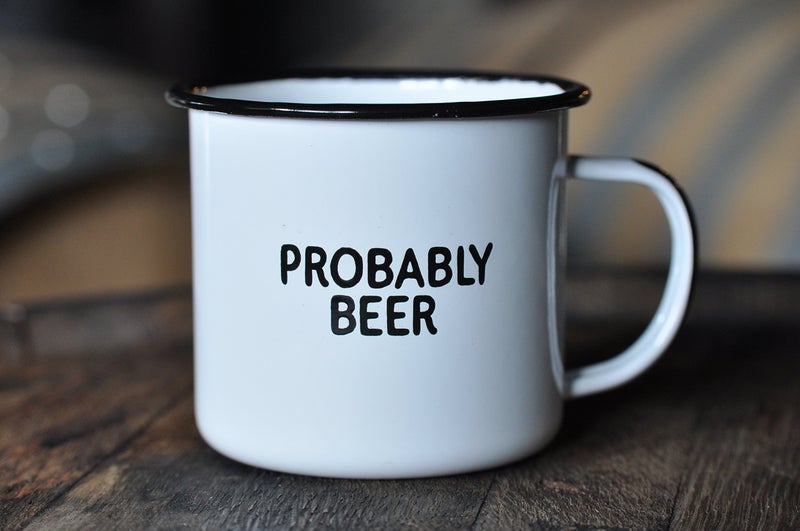 swag brewery PROBABLY BEER | Enamel Coffee Mug | Funny Home Bar Gift for Beer Lovers, Homebrewers, Men, and Women | Cool Cup for the Office, Kitchen, Campfire, and Travel - Image 2