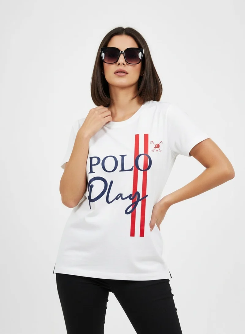 لعب البولو تيشيرت بناتي برسومات - أبيض