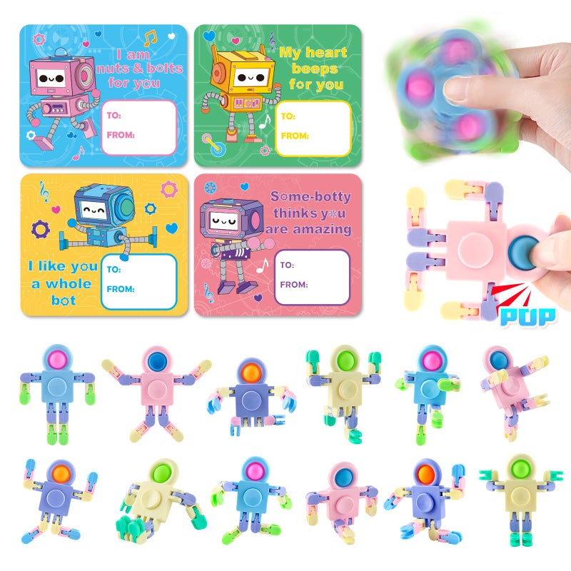 spring flower SpringFlower 24 PACK Valentines Day Cards For Kids Classroom With Fidget Sensory Spinner Toys For Classroom Gift Exchange, Valentines Party Favors Supply For Kids Classmates Gift Cards Prizes - Image 1