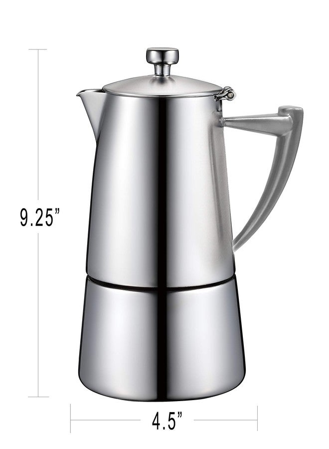 CUISINOX Roma Satin Stainless Steel Moka Pot Stovetop Espresso Maker, 10-Cup - Image 2
