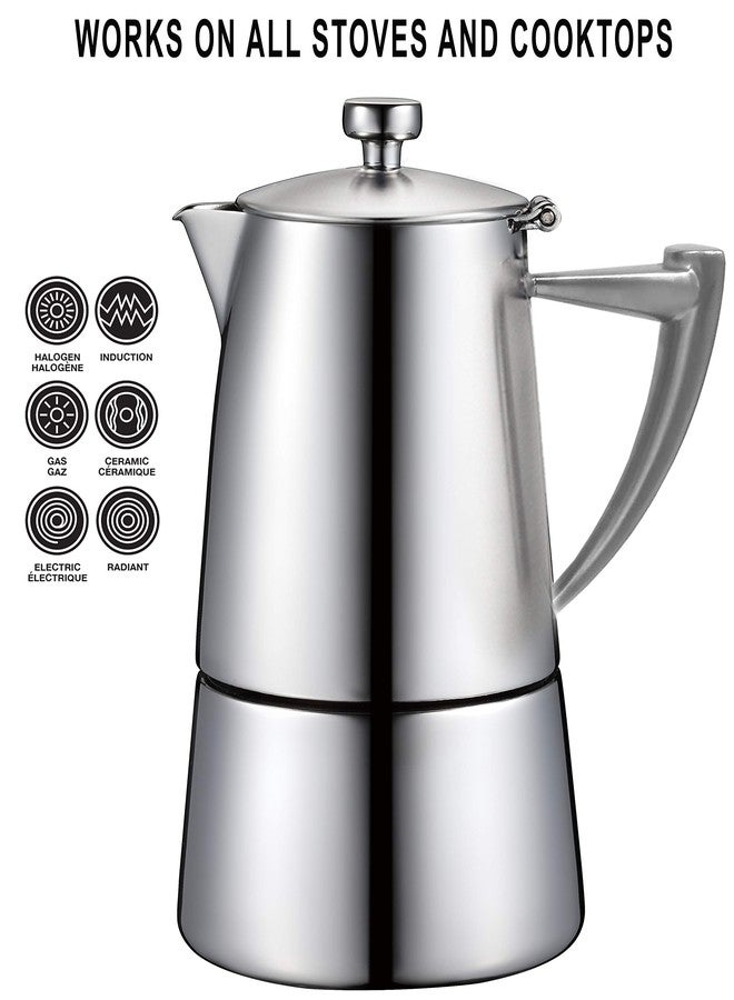 CUISINOX Roma Satin Stainless Steel Moka Pot Stovetop Espresso Maker, 10-Cup - Image 4