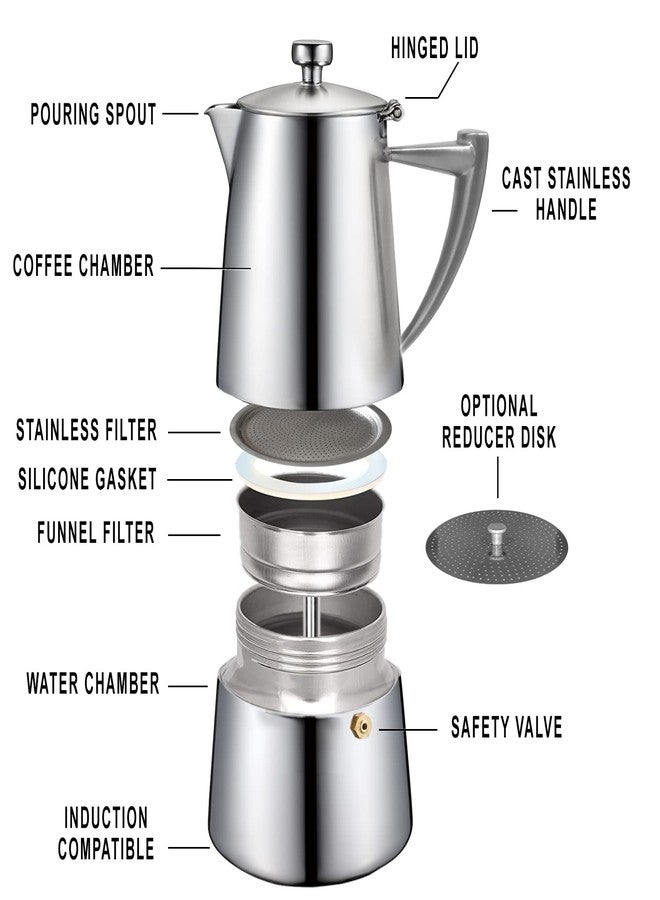 CUISINOX Roma Satin Stainless Steel Moka Pot Stovetop Espresso Maker, 10-Cup - Image 3