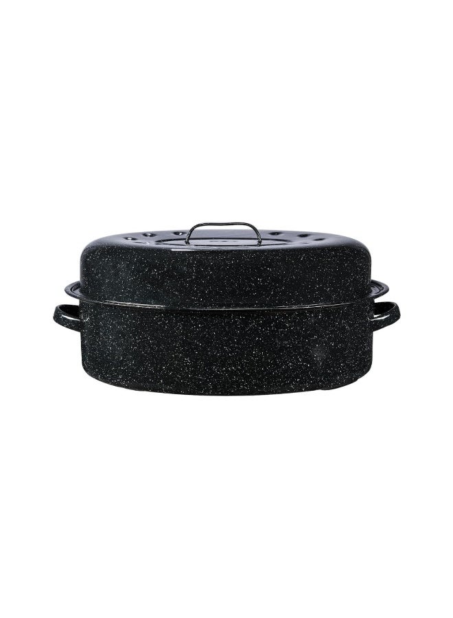 Granite Ware صينية جرانيت وير oval مقاس 19 بوصة مع غطاء بتصميم فولاذي مطلي لاستيعاب حتى 20 رطل من الدواجن/التحميص. تقاوم حتى 932°F - Image 1