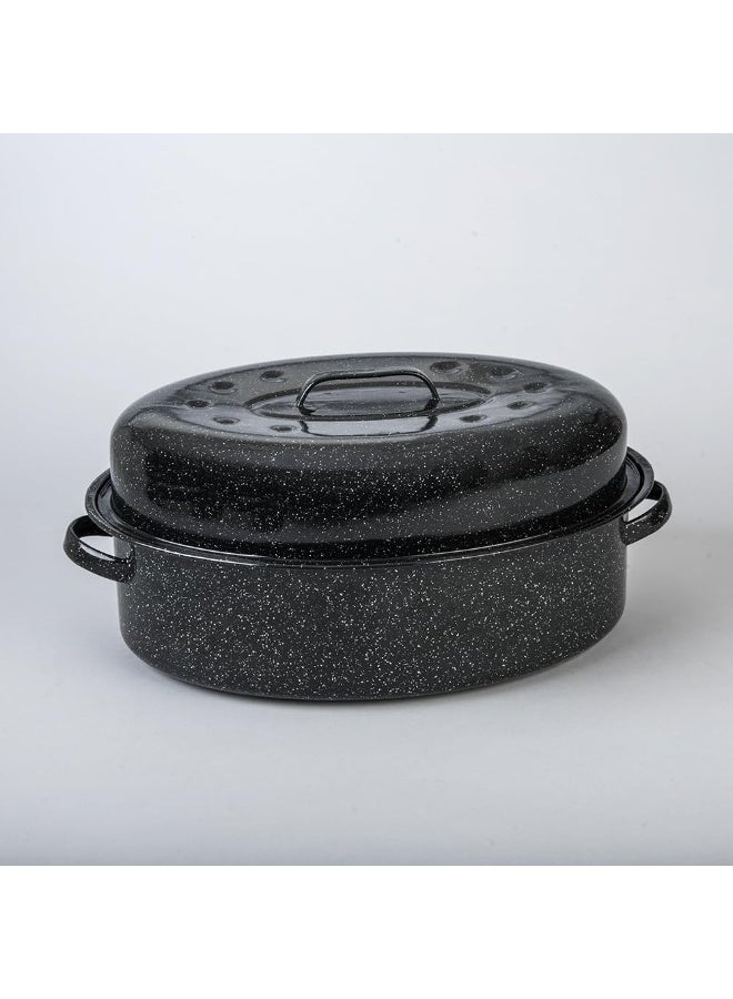 Granite Ware صينية جرانيت وير oval مقاس 19 بوصة مع غطاء بتصميم فولاذي مطلي لاستيعاب حتى 20 رطل من الدواجن/التحميص. تقاوم حتى 932°F - Image 2