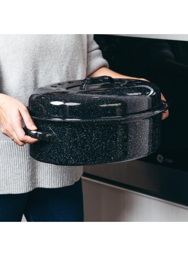 Granite Ware صينية جرانيت وير oval مقاس 19 بوصة مع غطاء بتصميم فولاذي مطلي لاستيعاب حتى 20 رطل من الدواجن/التحميص. تقاوم حتى 932°F - Image 5