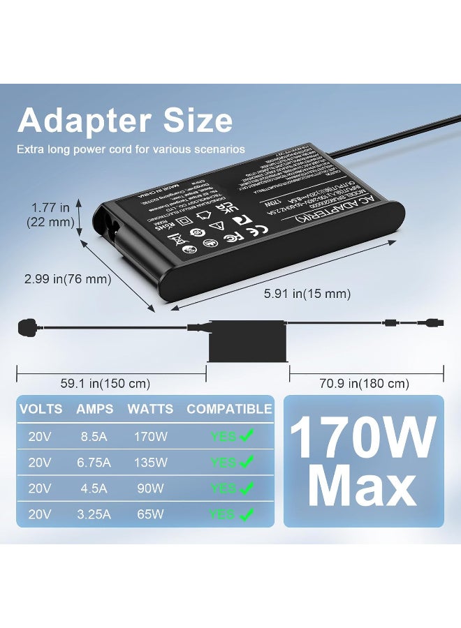 170W Charger Slim Compatible with Lenovo LOQ 15IAX9 15IRX9 15ARP9 15IRX10 Legion Slim 5 5i Yoga Pro 9i ThinkPad P15 P16 P17 IdeaPad Pro 5 20V 8.5A AC Adapter Laptop Power Supply - Image 5