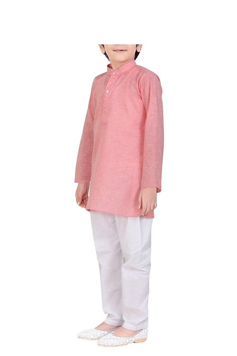 Royal Kurta 100% Cotton Kurta Pyjama Set For Kids Pink - Image 2