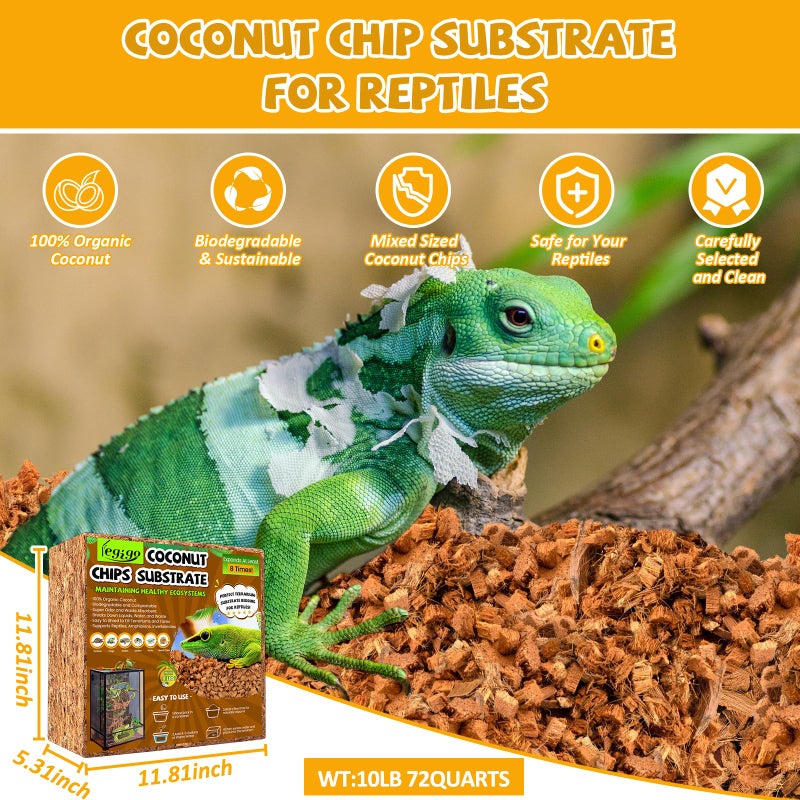 Legigo 10LBS Coconut Chip Substrate for Reptiles, 72QT Natural Coco Husk Chip Reptiles Bedding, Compressed Coconut Chip Substrate for Snake, Tortoise, Ball Python, Gecko, Lizard Terrarium Tanks - Image 2