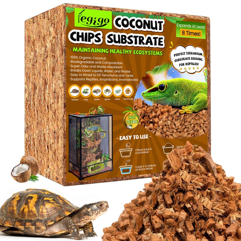 Legigo 10LBS Coconut Chip Substrate for Reptiles, 72QT Natural Coco Husk Chip Reptiles Bedding, Compressed Coconut Chip Substrate for Snake, Tortoise, Ball Python, Gecko, Lizard Terrarium Tanks - Image 1