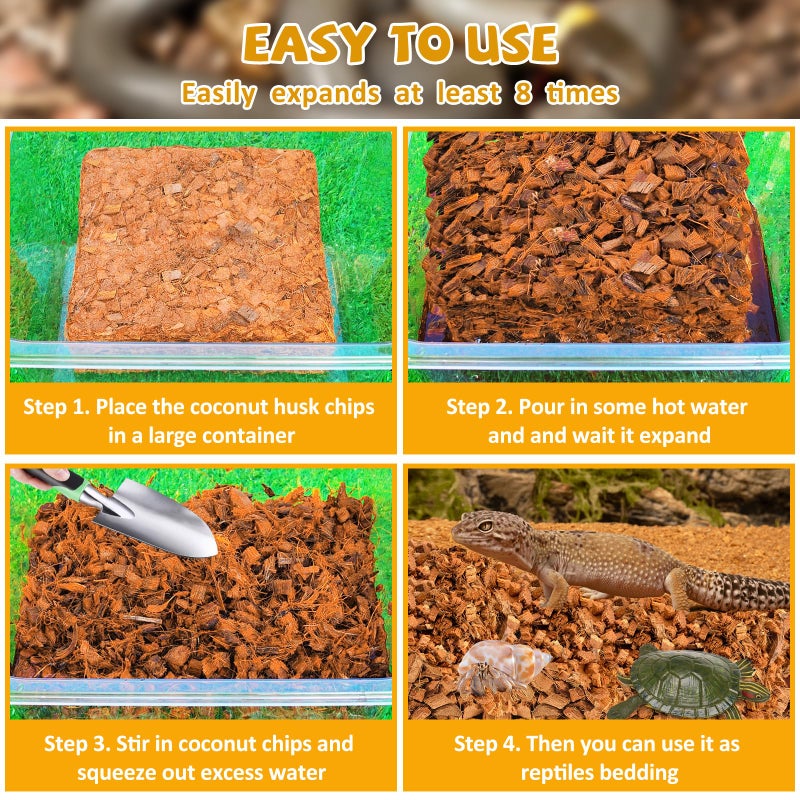 Legigo 10LBS Coconut Chip Substrate for Reptiles, 72QT Natural Coco Husk Chip Reptiles Bedding, Compressed Coconut Chip Substrate for Snake, Tortoise, Ball Python, Gecko, Lizard Terrarium Tanks - Image 4