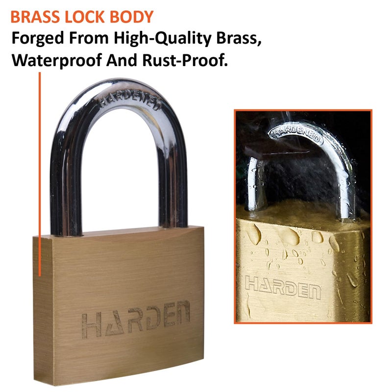 Harden 40mm Brass Padlock Brass Cylinder Rust Proof Comes with 3 Keys 622540 - Image 3