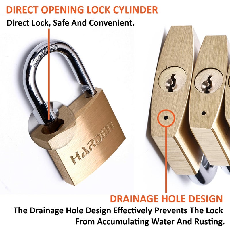 Harden 40mm Brass Padlock Brass Cylinder Rust Proof Comes with 3 Keys 622540 - Image 5