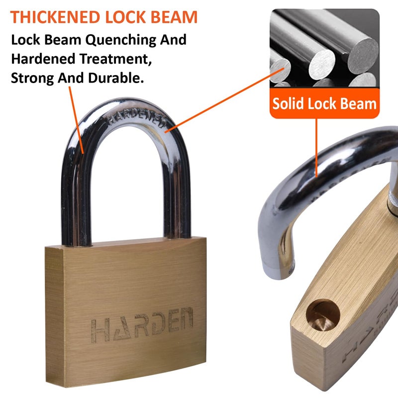 Harden 40mm Brass Padlock Brass Cylinder Rust Proof Comes with 3 Keys 622540 - Image 2