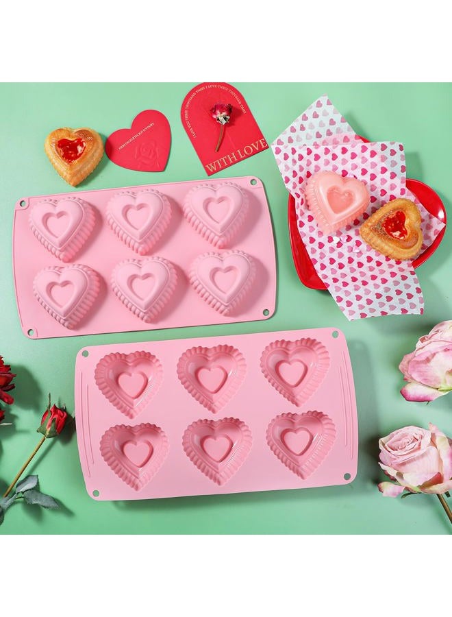 Webake Silicone Heart Cake Mold Tiered Mini Heart Shaped Cake Pans, 6-Cavity Heart Bunt Cake Molds Muffin Pan, Pack of 2 - Image 3