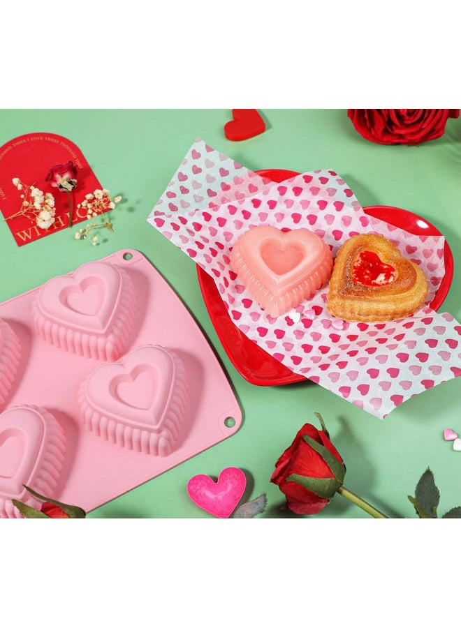 Webake Silicone Heart Cake Mold Tiered Mini Heart Shaped Cake Pans, 6-Cavity Heart Bunt Cake Molds Muffin Pan, Pack of 2 - Image 2