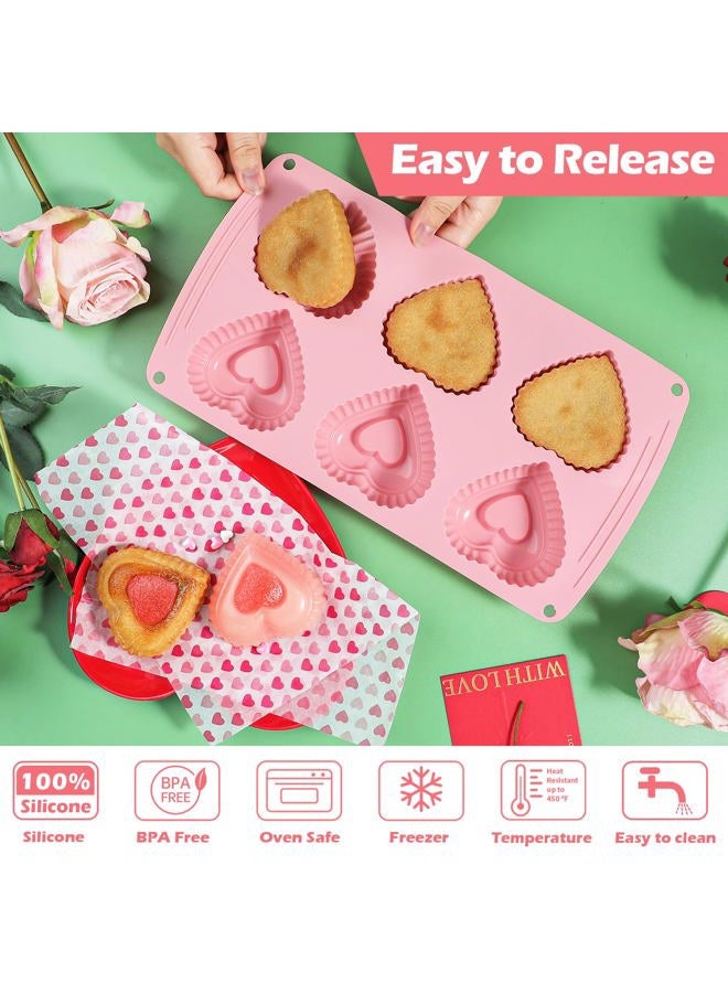 Webake Silicone Heart Cake Mold Tiered Mini Heart Shaped Cake Pans, 6-Cavity Heart Bunt Cake Molds Muffin Pan, Pack of 2 - Image 4
