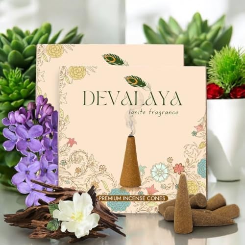 Devalaya Soothing Lavender/Signature Incense Cones (40 Cones, Pack of 2), Dry Incense, Dhoop Batti for Pooja, 100% Charcoal-Free, 25-Minute Burn Time, Eco-Friendly, 3.5 CM Length - Image 1