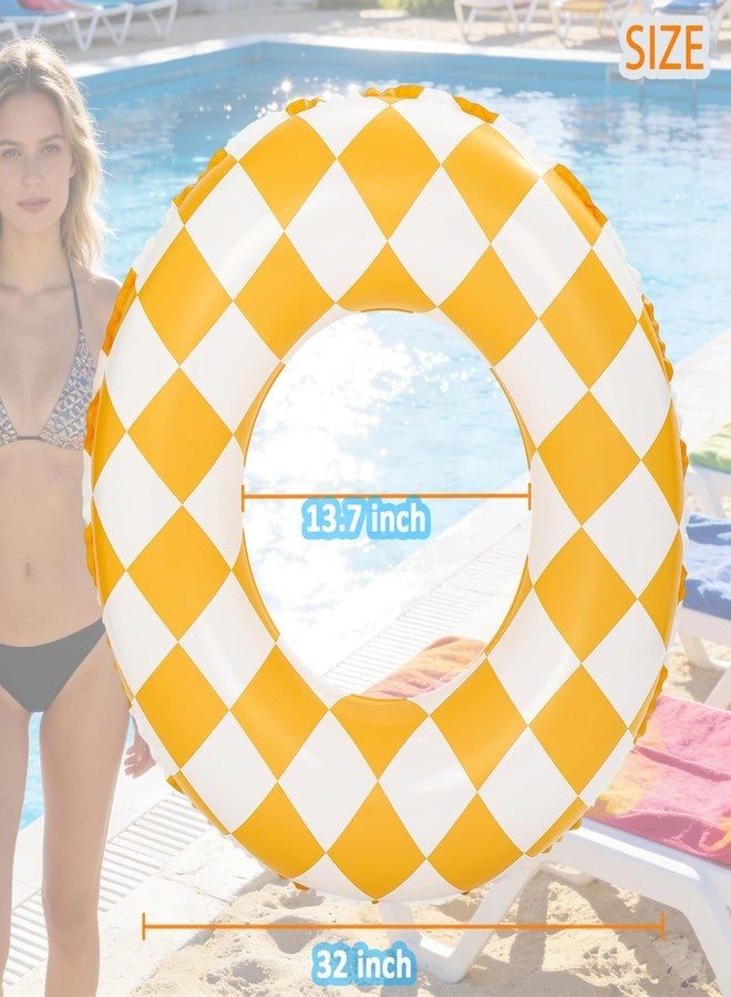Yuokwer 4 Pack Inflatable Pool Float for Adult,Pool Inner Tubes -32 inch Premium Swim Ring Pool Tubes Vinyl Flotation Pool Floats for The Beach, Party, Vacation, Pool Party (Checked) - Image 2