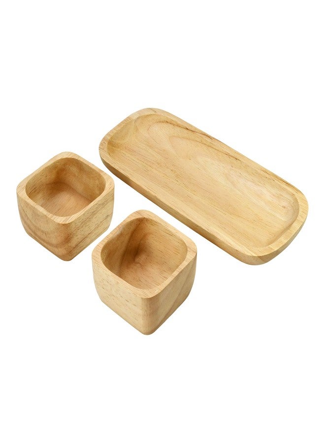 ايرافيدا طقم أطباق وجبات خفيفة عملي من إيرافيدا مع وعاءين مربعين من خشب شجرة المطر البني الطبيعي | وعاء من الخشب الطبيعي | طقم أوعية مربعة خشبية منحوتة يدويًا من قطعتين | طقم من خشب شجرة المطر - Image 3