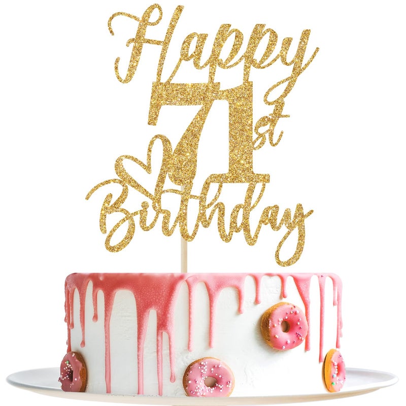 Yotawebery Happy 71st Birthday Cake Topper  71st Birthday Decorations for Men/Women  Cheers to 71 Years  Hello 71  71st Happy Birthday Party Supplies Gold Glitter - Image 1