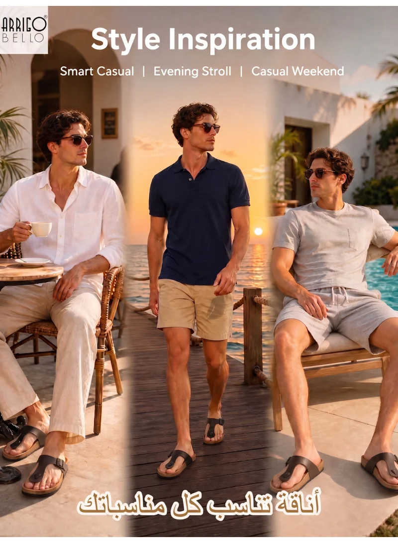 ARRIGO BELLO ABT5113-11 ARRIGO BELLO Unisex Leather Thong Flip Flops Cork Footbed Flat Sandals with Memory Foam Arch Support  | Best Price UAE