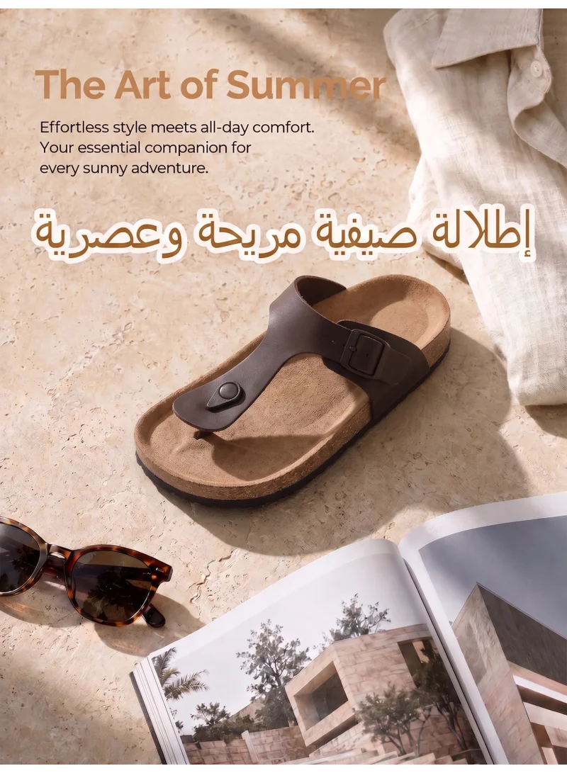 ARRIGO BELLO ABT5113-11 ARRIGO BELLO Unisex Leather Thong Flip Flops Cork Footbed Flat Sandals with Memory Foam Arch Support  | Best Price UAE