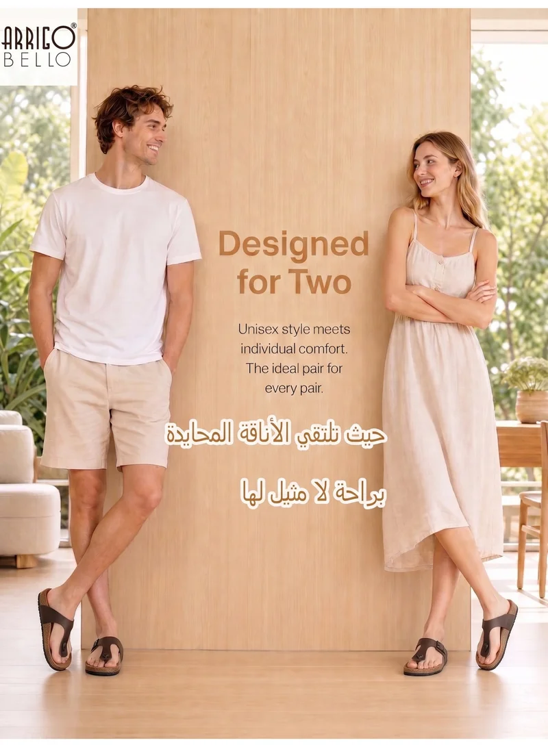 ARRIGO BELLO ABT5113-11 ARRIGO BELLO Unisex Leather Thong Flip Flops Cork Footbed Flat Sandals with Memory Foam Arch Support  | Best Price UAE