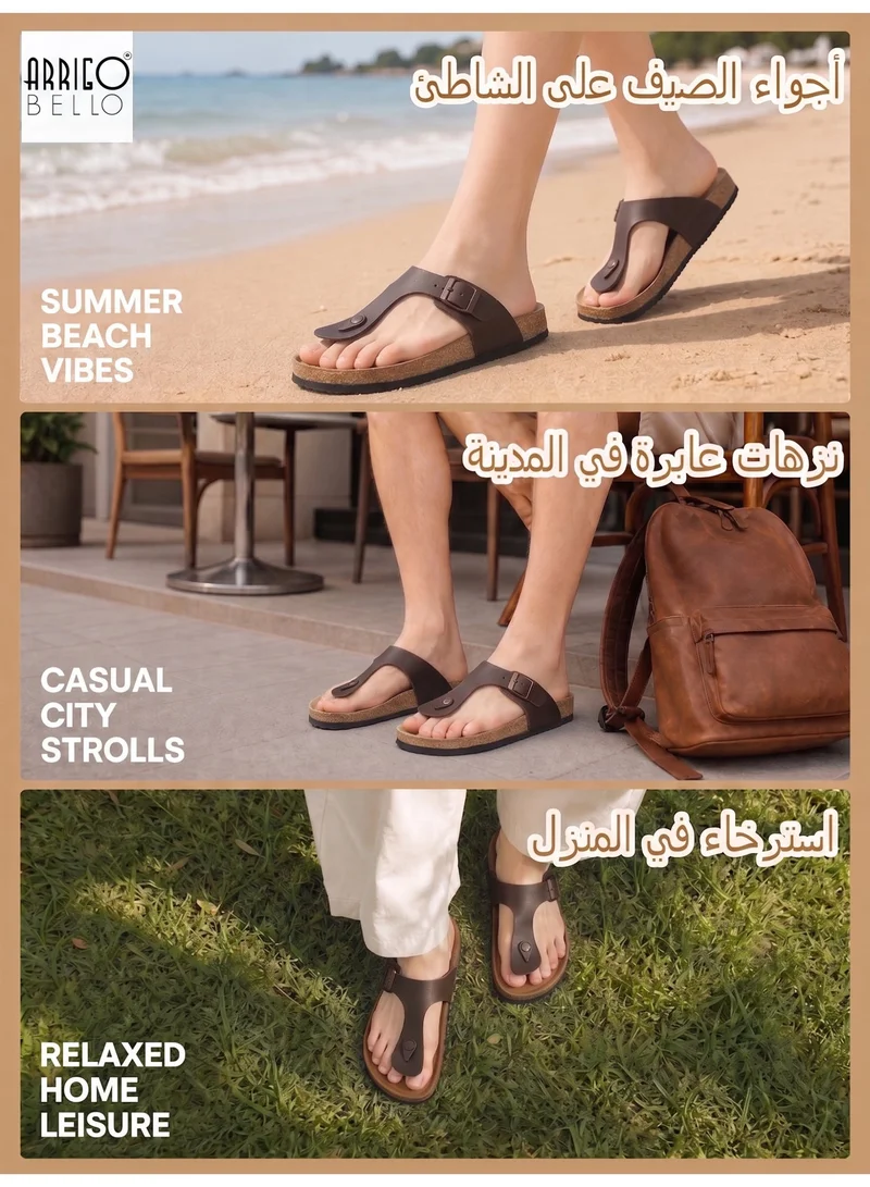 ARRIGO BELLO ABT5113-11 ARRIGO BELLO Unisex Leather Thong Flip Flops Cork Footbed Flat Sandals with Memory Foam Arch Support  | Best Price UAE
