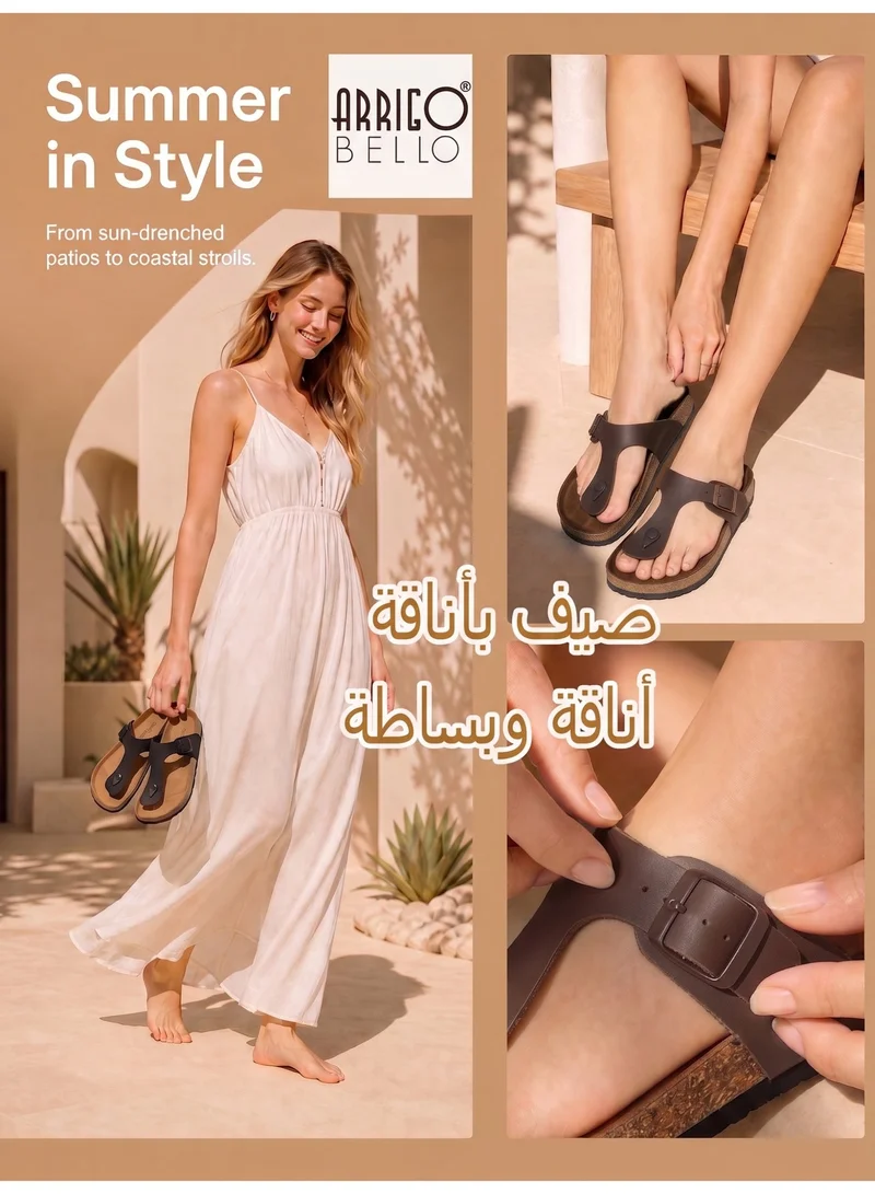 ARRIGO BELLO ABT5113-11 ARRIGO BELLO Unisex Leather Thong Flip Flops Cork Footbed Flat Sandals with Memory Foam Arch Support  | Best Price UAE