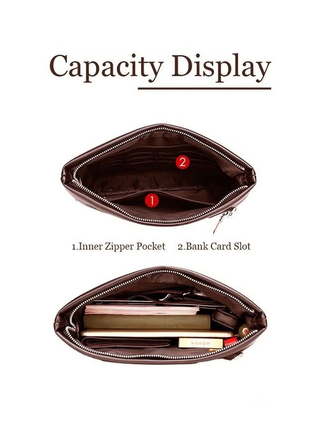 كان واي حقيبة كلاتش كلاتش بطباعة منقوشة طوطمية حقيبة يدوية فائقة النحافة مضادة للسرقة حقيبة بطاقة جلدية كبيرة منقوشة ومزخرفة هدية للرجال بني - Image 3