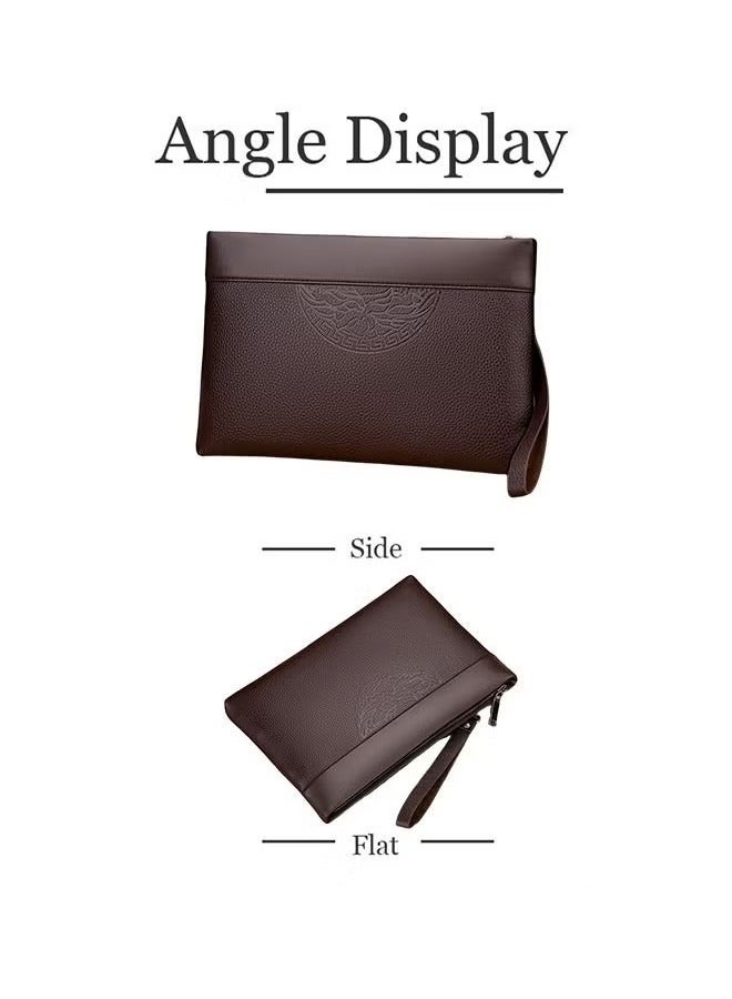 كان واي حقيبة كلاتش كلاتش بطباعة منقوشة طوطمية حقيبة يدوية فائقة النحافة مضادة للسرقة حقيبة بطاقة جلدية كبيرة منقوشة ومزخرفة هدية للرجال بني - Image 5