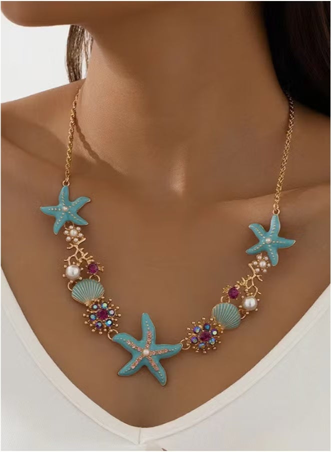 Seaside Beach Style Fashionable Necklace with Niche Design Starfish Shell Collarbone Chain  - Image 1