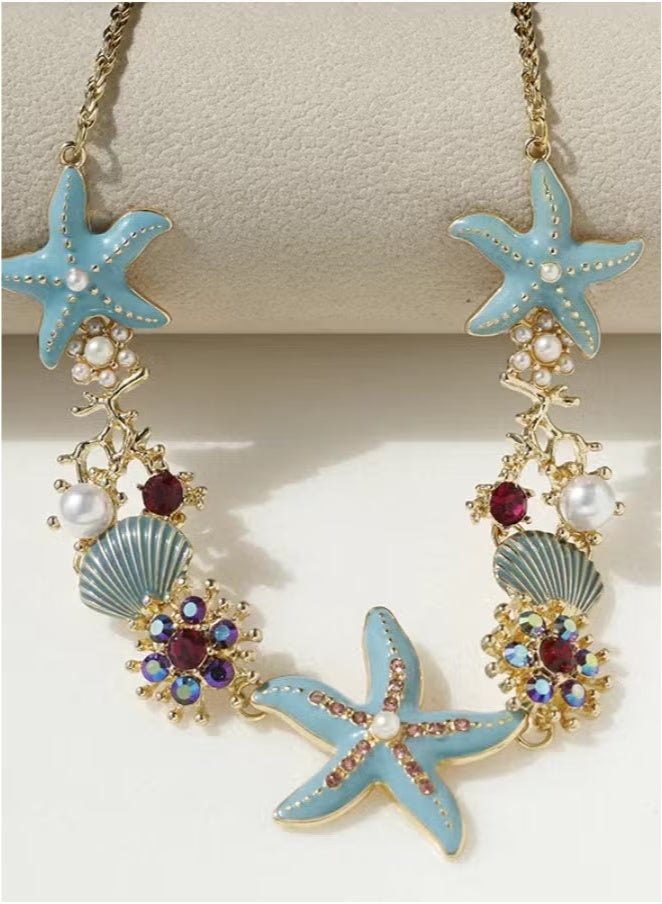 Seaside Beach Style Fashionable Necklace with Niche Design Starfish Shell Collarbone Chain  - Image 3