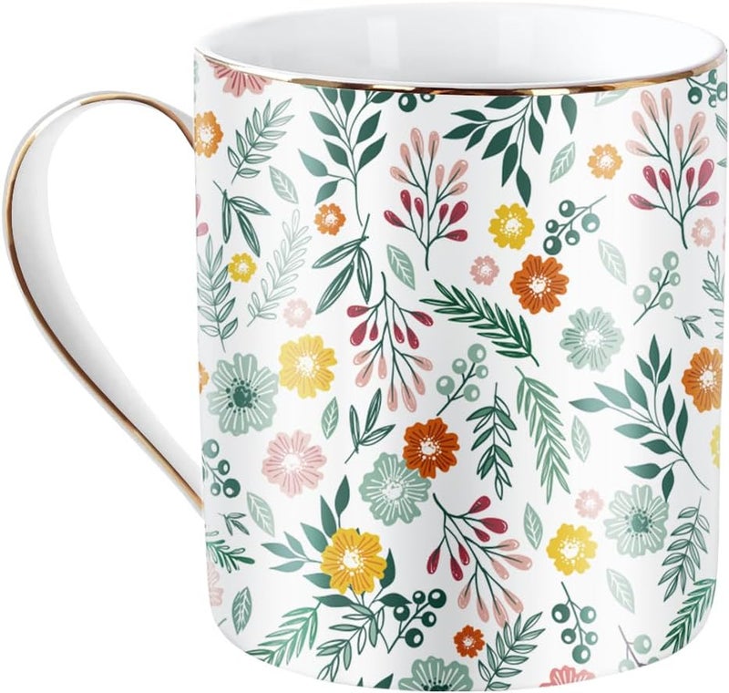 WAVEYU Ceramic Mug for Women Cute Coffee Water Mug Cup for Holiday Floral Design with Handle for Home Office Decorative Coffee Tea Cup for Women Men 14 oz Green Flower - Image 1