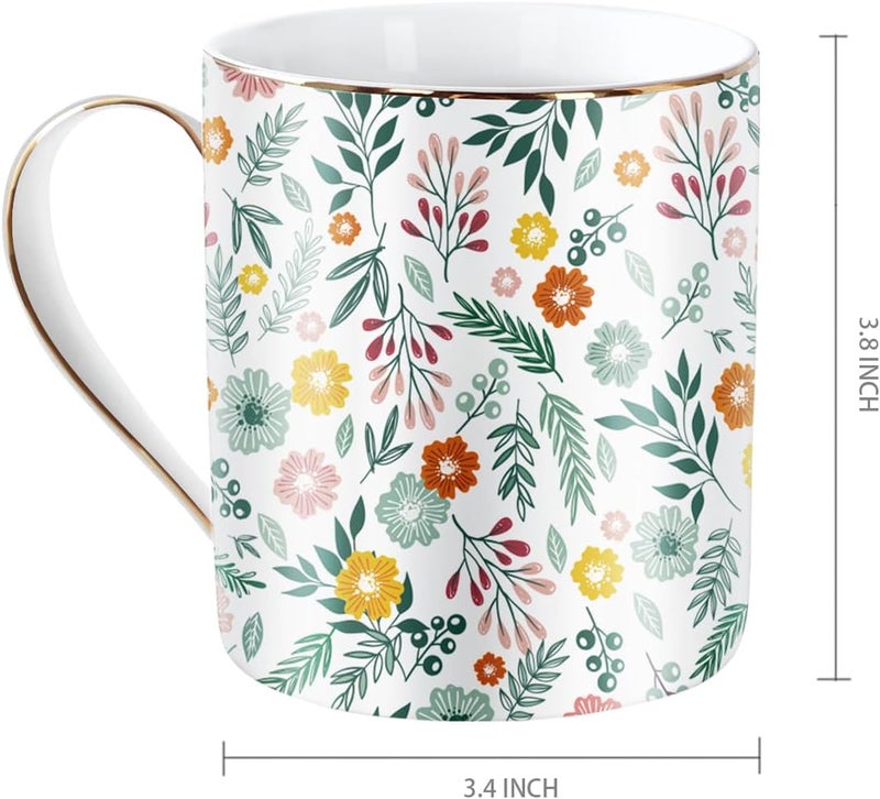 WAVEYU Ceramic Mug for Women Cute Coffee Water Mug Cup for Holiday Floral Design with Handle for Home Office Decorative Coffee Tea Cup for Women Men 14 oz Green Flower - Image 2
