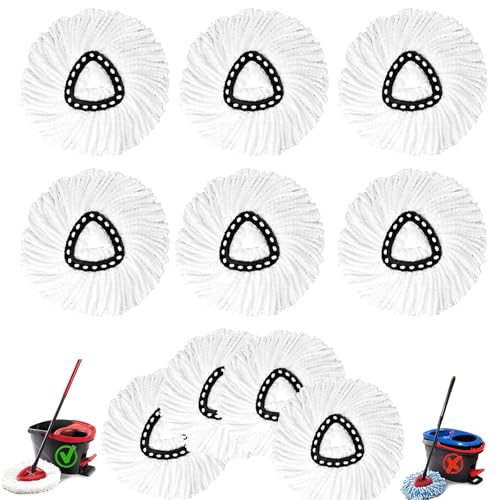 High-PQ 10Pack Spin Mop Replacement Heads,Spinning Mop Replace Head for Easy Wring Mop, 100% Microfiber Mop Head Replacement Compatible with Triangle Spin Mop Refill for Floor Cleaning,White