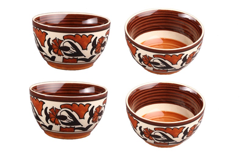 Caffeine Ceramic Handmade Flower Print Katori Bowl (Set of 4) - Image 1