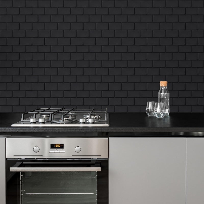 WalDecoo Matte Black Peel and Stick Wall Tiles for Kitchen, WalDecoo 10-Sheet Stick on Backsplash for Bathroom, Large Self-Adhesive Kitchen Backsplashï¼ˆ12''Ã—12''ï¼‰ (Large Subway). - Image 2