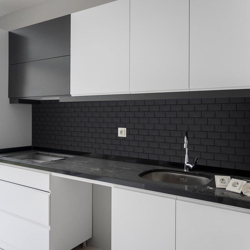 WalDecoo Matte Black Peel and Stick Wall Tiles for Kitchen, WalDecoo 10-Sheet Stick on Backsplash for Bathroom, Large Self-Adhesive Kitchen Backsplashï¼ˆ12''Ã—12''ï¼‰ (Large Subway). - Image 5