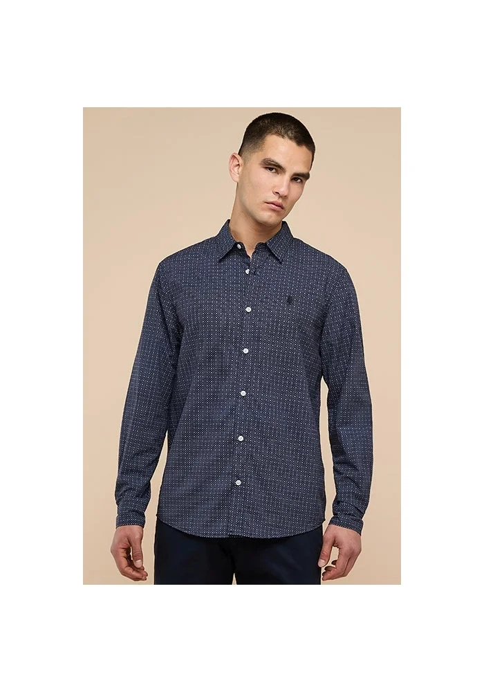 أر أند بي Patterned Shirt with Classic Collar and Long Sleeves