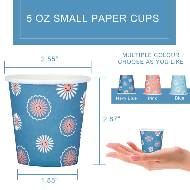SIUQ 300 Pack 5 oz Paper Cups  Disposable Bathroom Cups  Small Mouthwash Cups  Hot/Cold Beverage Drinking Mini Cup for Party  Picnic  BBQ  Travel (Daisy) - Image 5