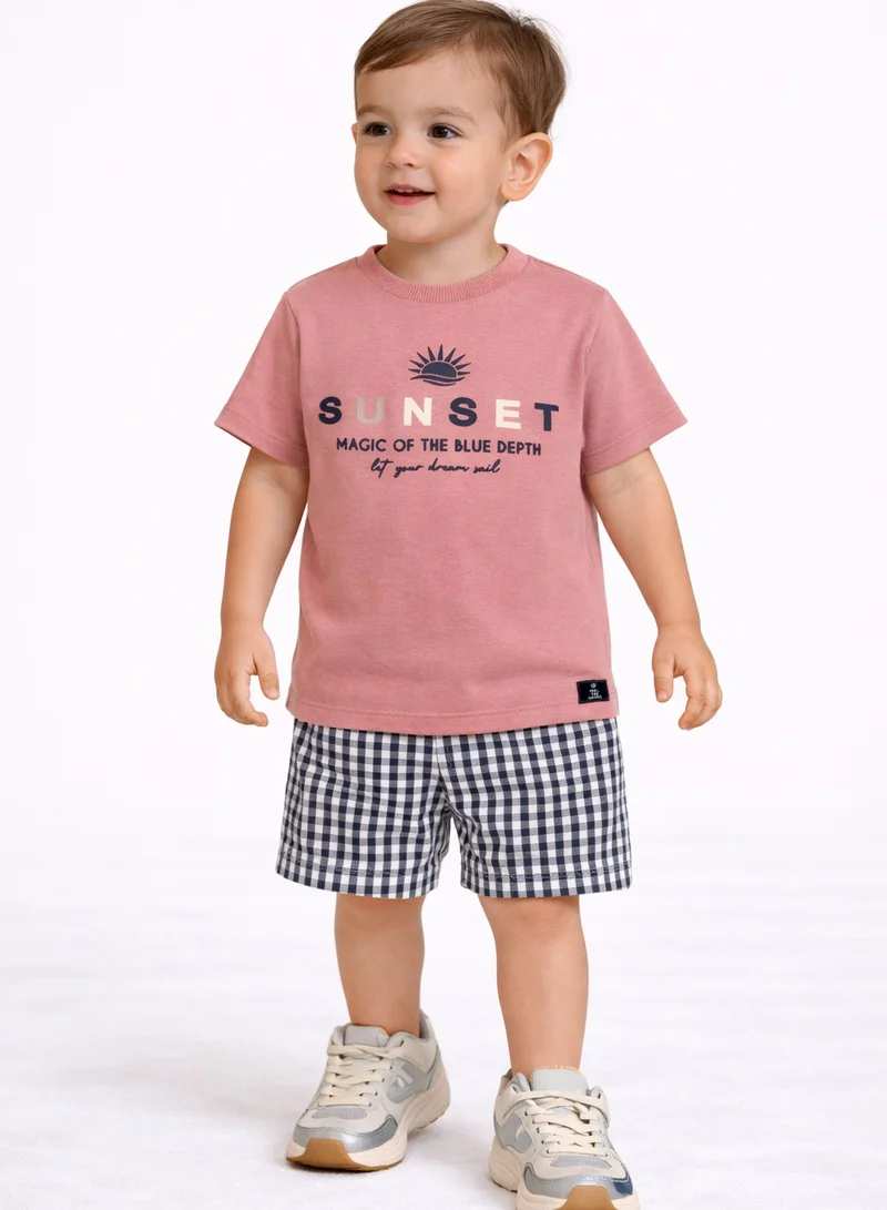 Dirkje Boys 2 Pc Set “Sunset Gingham” Tee & Check Shorts Set